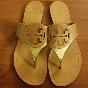 Tory Burch Gold Miller Sandals Size 9